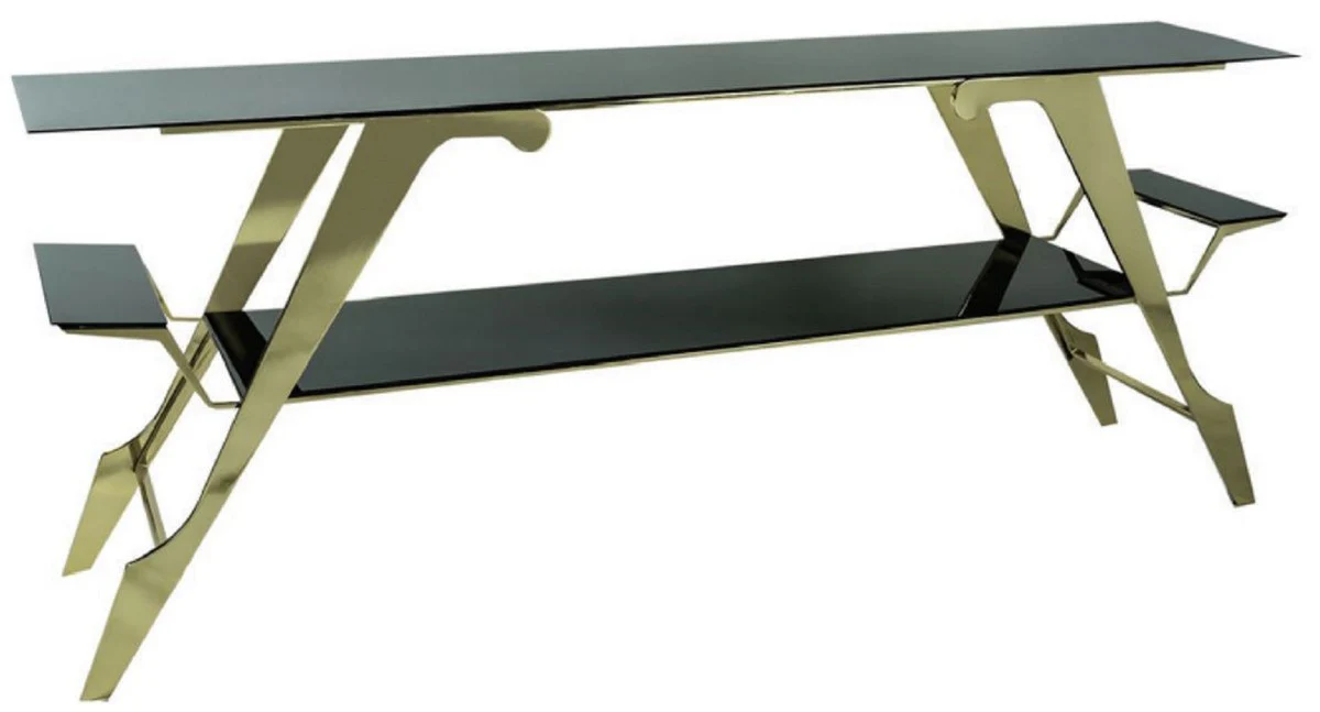 Casa Padrino consola de lujo oro / negro 192 x 41 x A. 81 cm - Mesa consola rectangular con tapas de vidrio - Muebles de lujo - Muebles de sal¨®n - Interiores de lujo