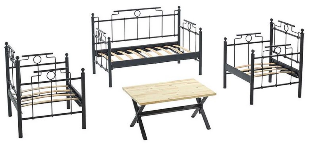 Casa Padrino Art Nouveau Conjunto de Muebles de Jardín Verde Oscuro / Negro - 1 Sofá y 2 Sillones y 1 Mesa - Muebles de Jardín y Patio Art Nouveau