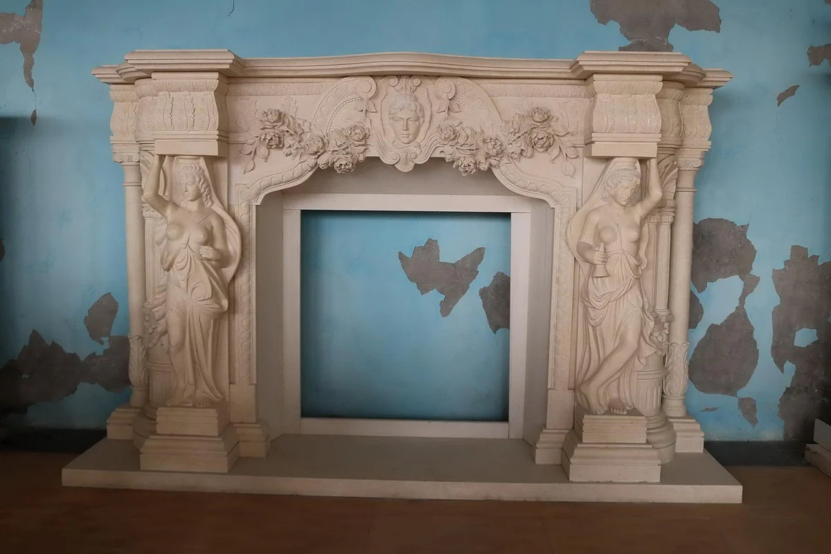 Casa Padrino marco de chimenea de m¨¢rmol barroco de lujo beige 260 x A. 166 cm