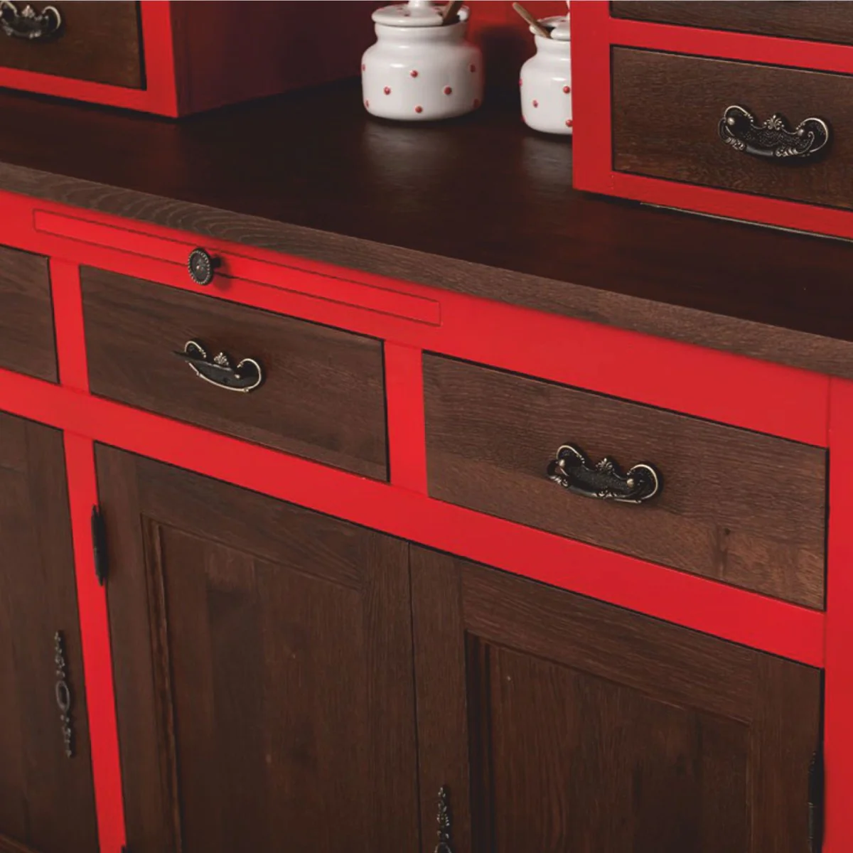 Casa Padrino armario de comedor de estilo campestre rojo / marr¨®n oscuro 138 x 50 x A. 197 cm - Muebles de comedor