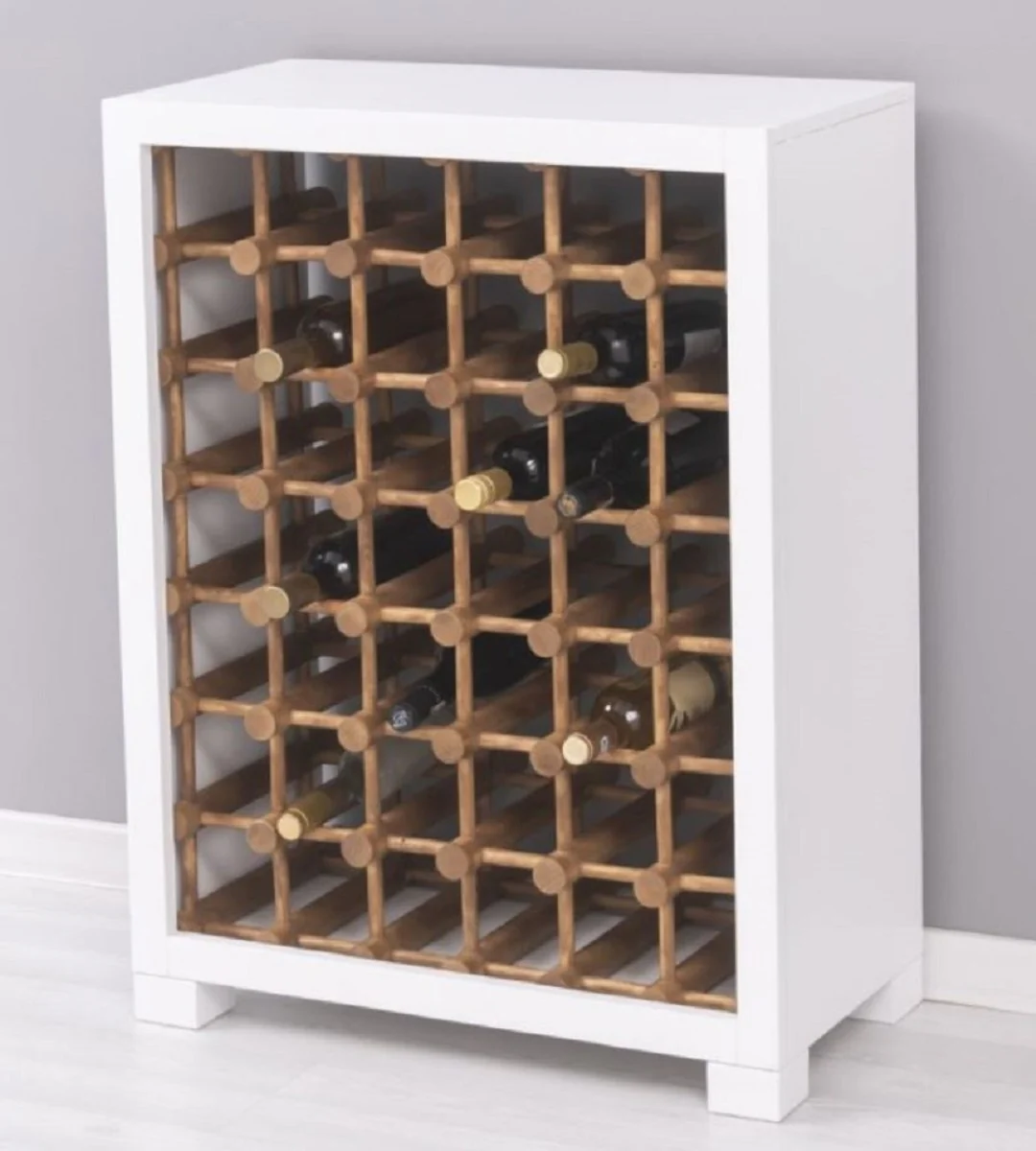 Casa Padrino armario de vino de madera maciza de estilo campestre blanco / natural 68 x 35 x A. 68 cm - Estante de vino de madera maciza en estilo campestre - Mueble bar de estilo campestre