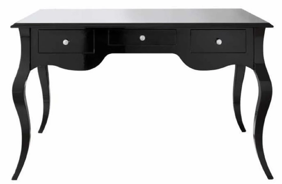 Casa Padrino secretario barroco de lujo con 3 cajones negro alto brillo 130 x 75 x A. 80 cm - Escritorio de madera maciza de estilo barroco - Muebles de oficina barrocos de lujo