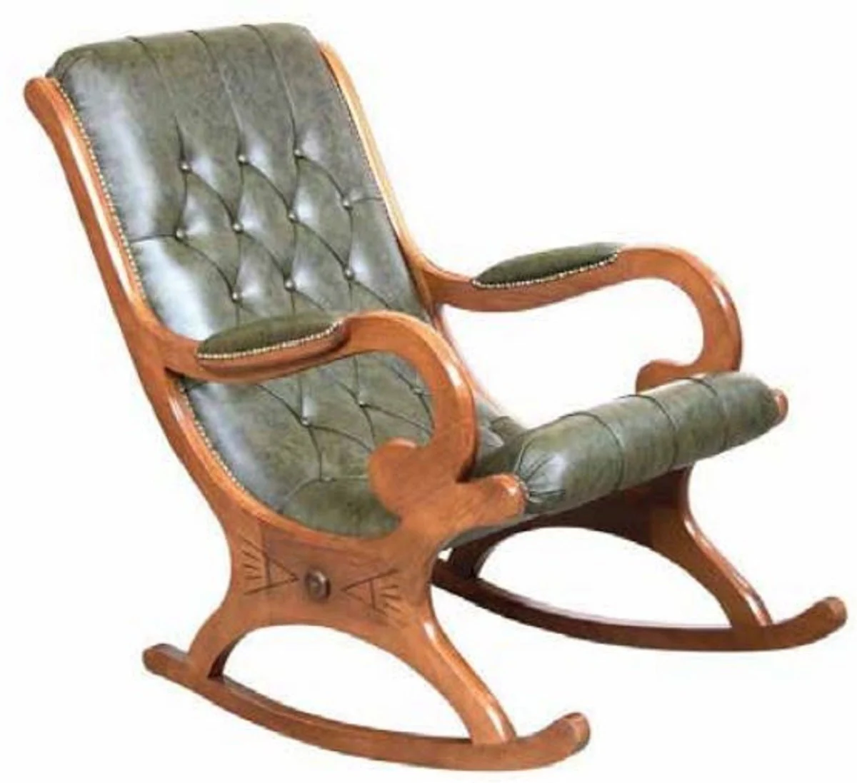 Casa Padrino mecedora de cuero Art Nouveau de lujo verde / marr¨®n - Mecedora de cuero genuino hecha a mano con reposabrazos - Muebles de Oficina y Sala de Estar Art Nouveau - Hecho en Italia