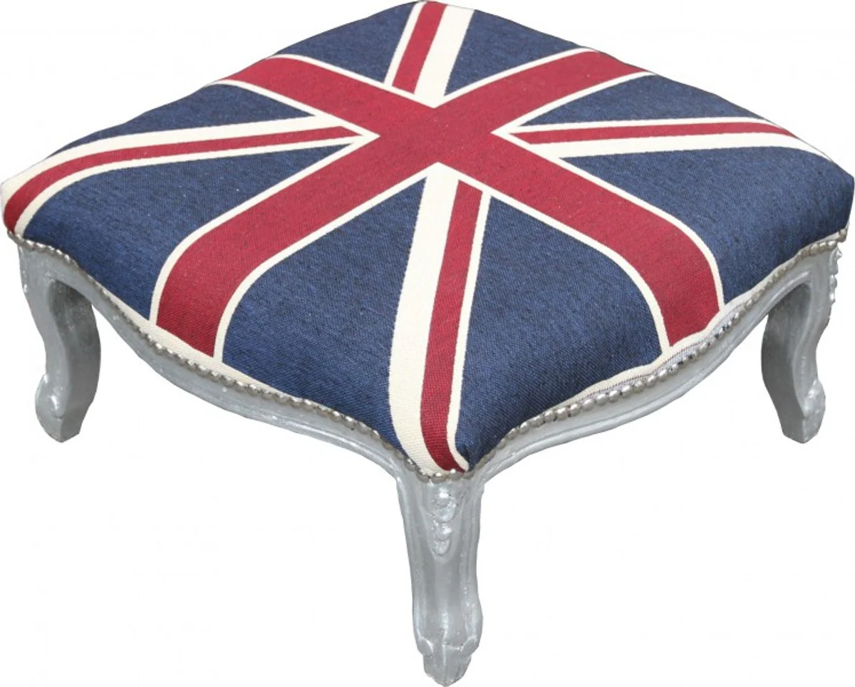 Casa Padrino barroco XXL otomana Uni¨®n Mod3 Jack / plata - Heces bandera Ingl¨¦s - estilo antiguo Inglaterra