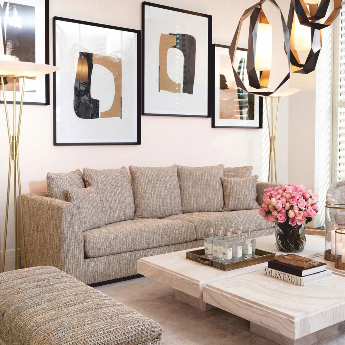 Casa Padrino sof¨¢ de lujo de sal¨®n beige / negro Al. 255 cm - Muebles de sal¨®n y hotel