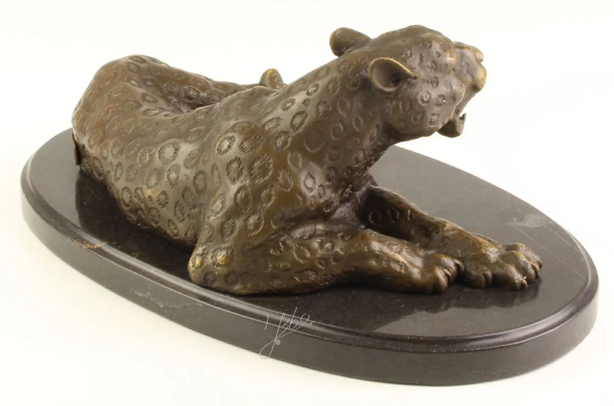 Casa Padrino figura / escultura de bronce de lujo leopardo sobre base de mármol 28,4 x 16,5 x H. 11,4 cm - Decoración de Salón