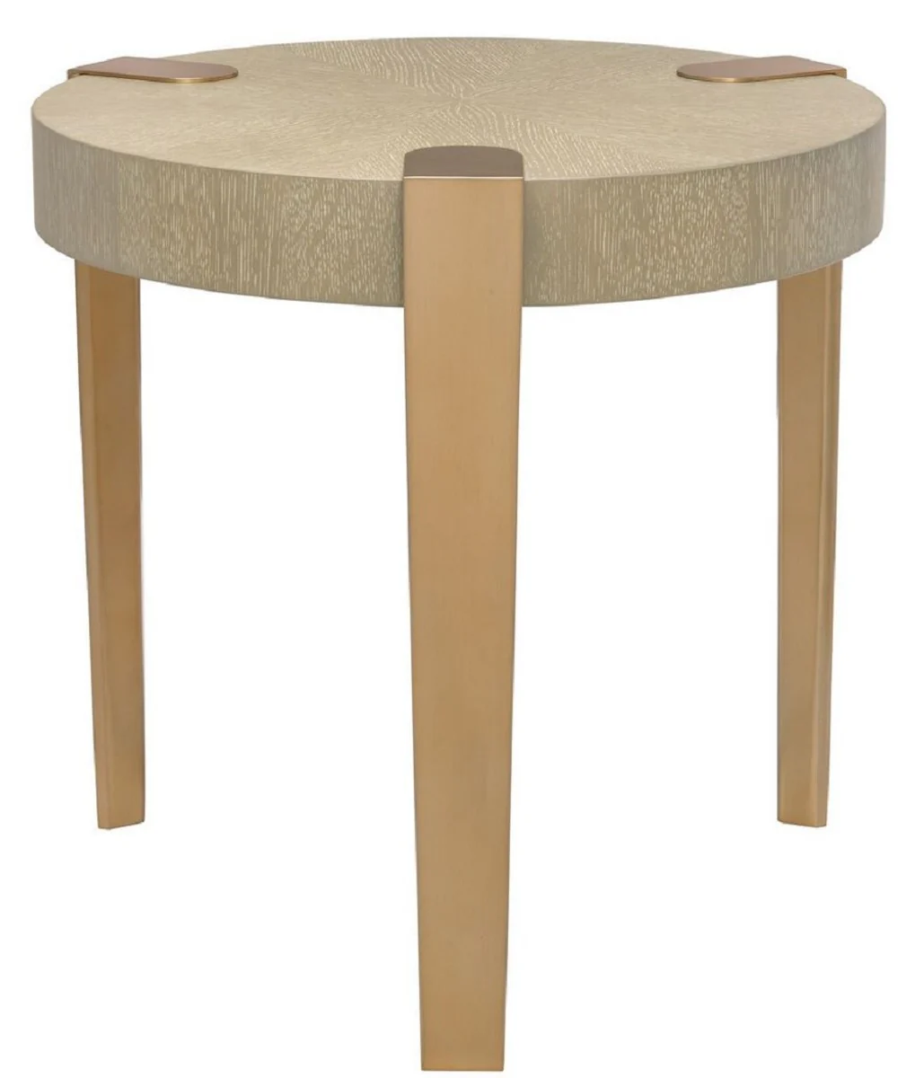Casa Padrino mesa auxiliar de lujo marr¨®n claro / lat¨®n ? 57 x H. 55,5 cm - Mesa Redonda de Madera con Patas de Metal - Muebles de Sala