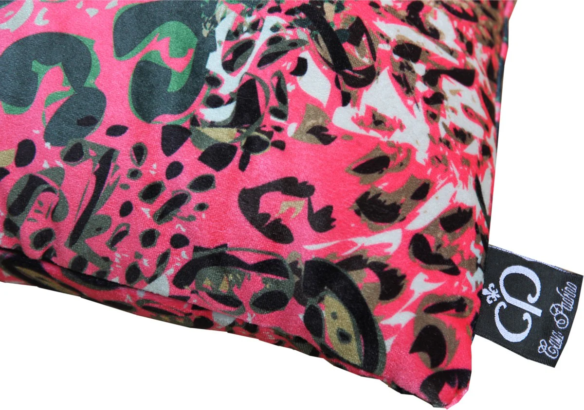 Cojín decorativo de la sala de estar de lujo Casa Padrino Kansas Leo multicolor 35 x 55 cm - tejido de terciopelo más fino - colección de lujo