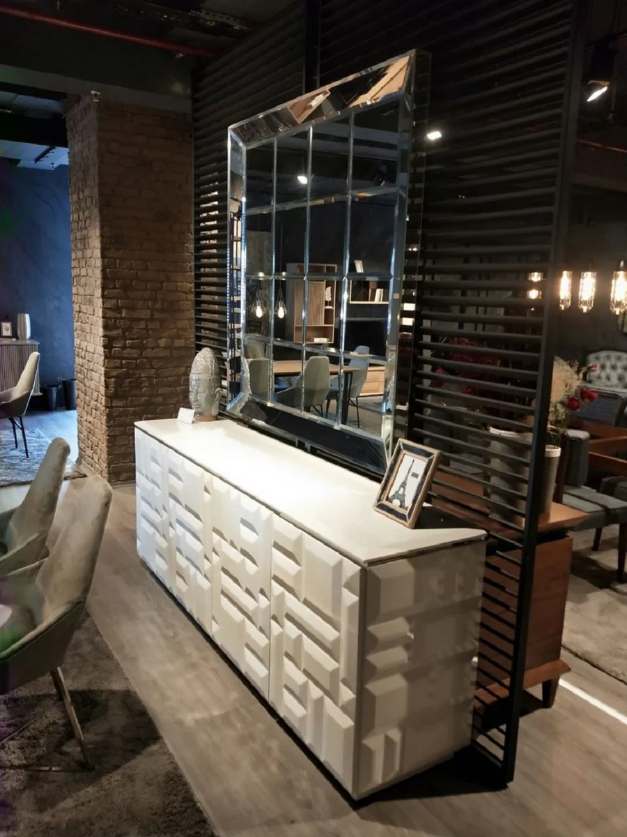 Casa Padrino aparador de lujo blanco / plata 220 x 45 x A. 75 cm - Armario noble de madera maciza con 4 puertas - Muebles de Lujo - Calidad de Lujo