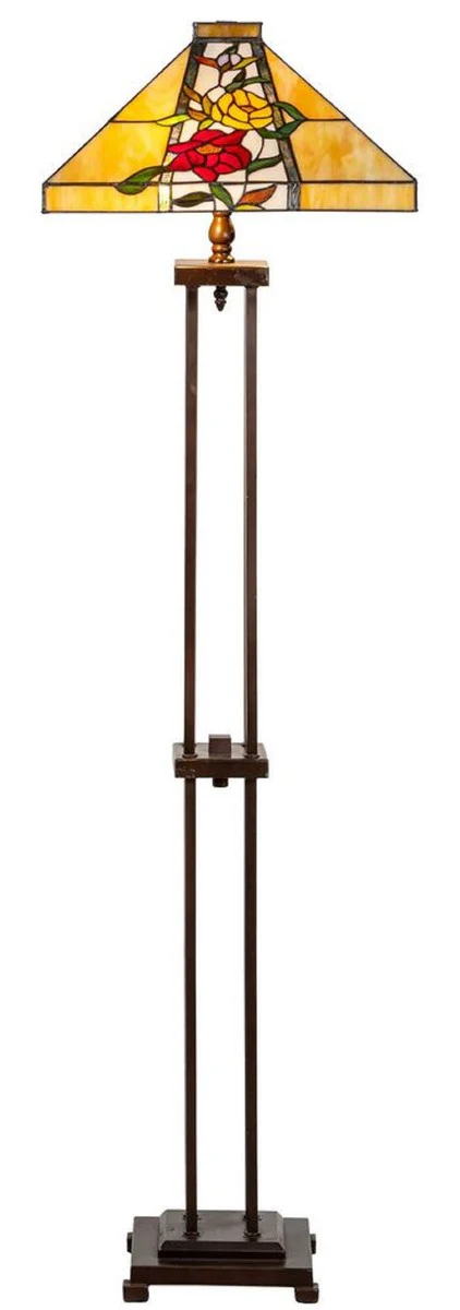 Casa Padrino Lámpara de Pie Tiffany de Lujo Marrón / Multicolor 40 x 40 x H. 145 cm - Lámpara Tiffany Hecha a Mano de 352 Partes