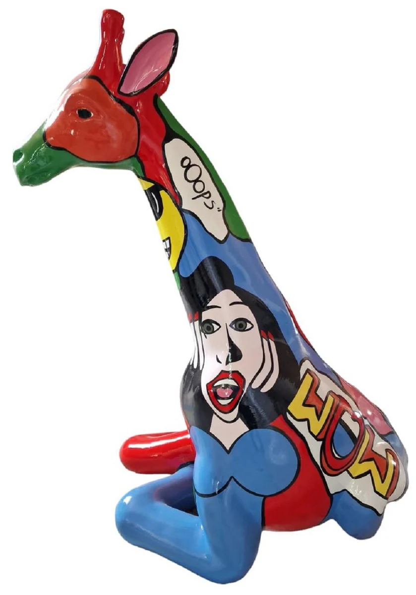 Casa Padrino escultura decorativa de lujo jirafa colorida A. 80 cm - Figura decorativa grande - Figura animal XXL - Escultura decorativa XXL - Esculturas y figuras decorativas XXL