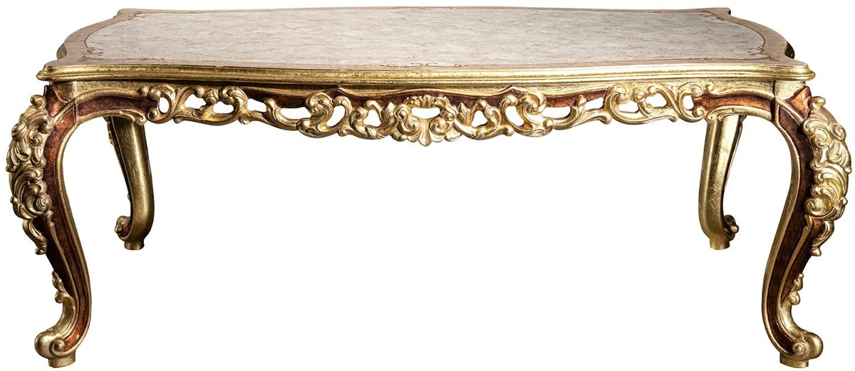 Casa Padrino conjunto de comedor barroco de lujo blanco / oro / marr¨®n / oro - 1 Mesa de Comedor y 6 Sillas de Comedor - Muebles de comedor nobles en estilo barroco - Noble y Magn¨ªfico