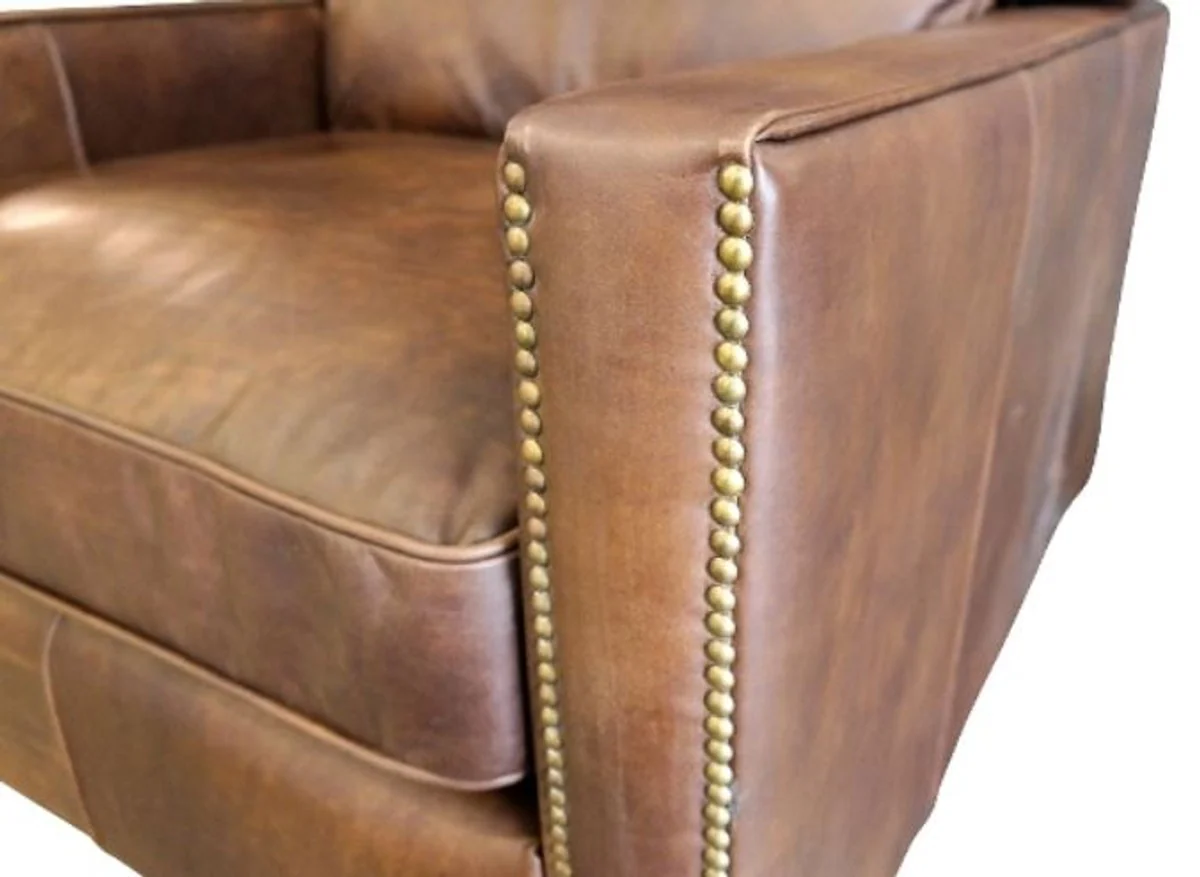 Casa Padrino luxury leather armchair vintage light brown 100 x 100 x H. 89 cm - Genuine Leather Furniture