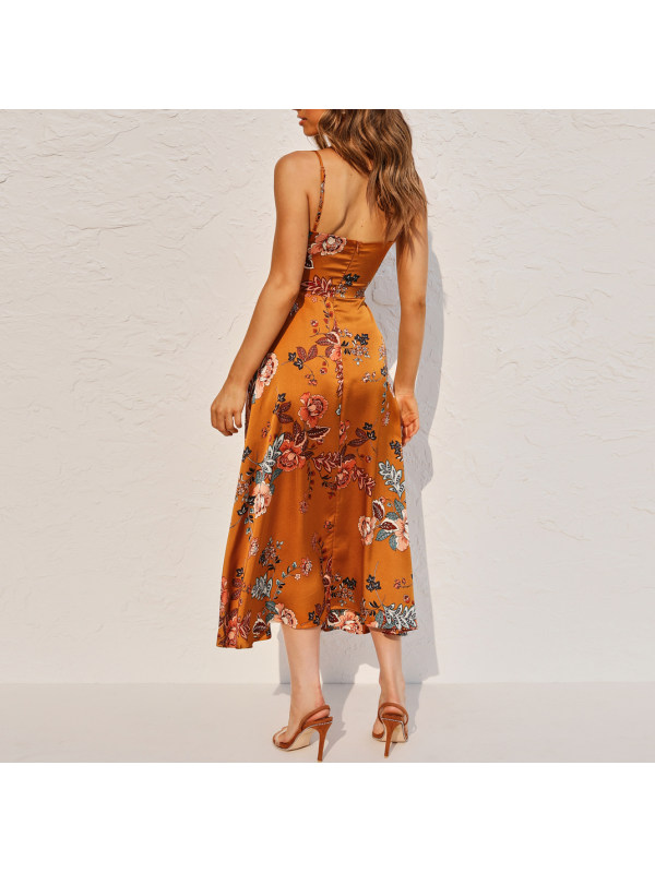 Satin Print Split Dress