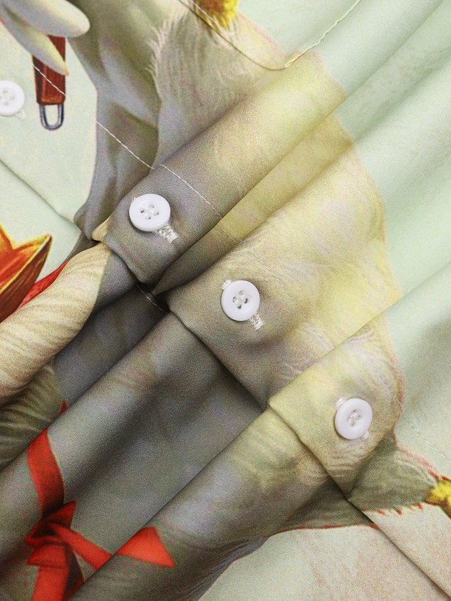 Kung fu Rooster Chest Pocket Short Sleeve Casual Shirt