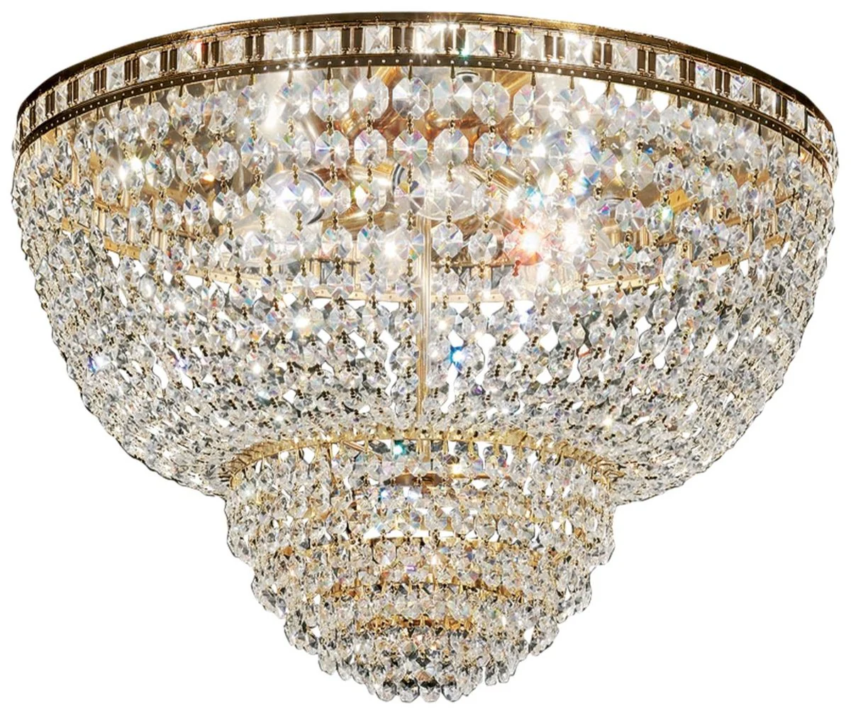 Casa Padrino lámpara de techo barroco latón / oro Ø 63 x A. 35 cm - Araña de luces redonda de cristal - Muebles Barrocos
