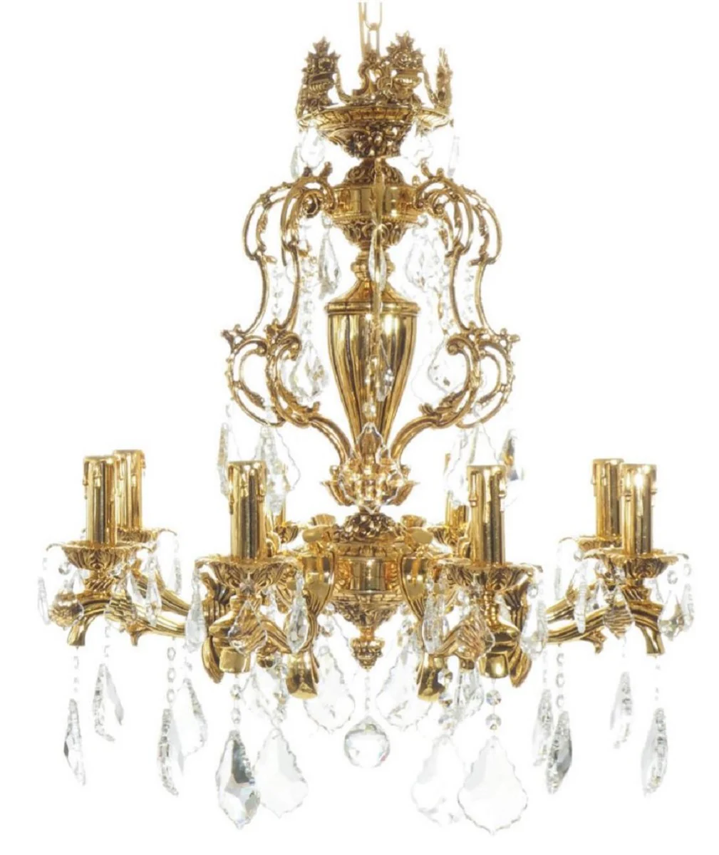 Casa Padrino araña de luces barroco de lujo oro Ø 70 x A. 80 cm - Magnífica lámpara de araña de latón con cristal fino - Araña de Luces de Salón Barroco - Araña de Luces de Hotel Barroco