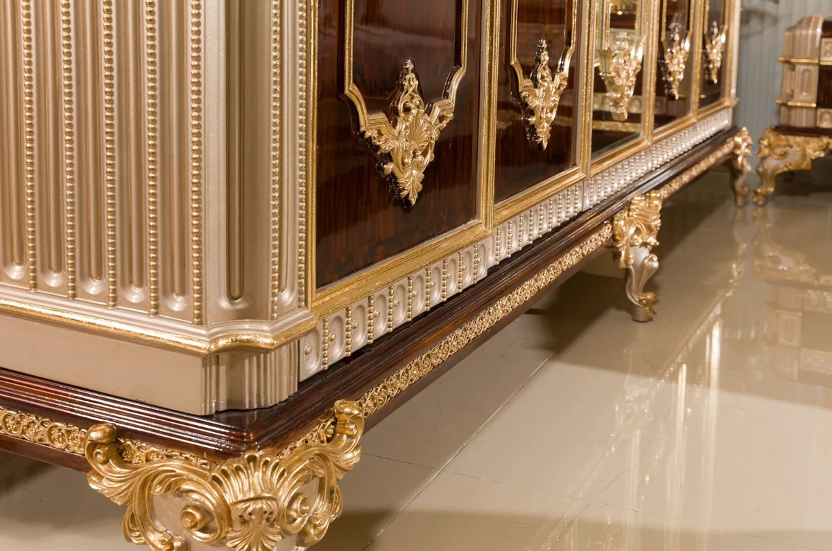 Casa Padrino armario de dormitorio barroco de lujo con 5 puertas marr¨®n oscuro / gris / oro - Muebles barrocos