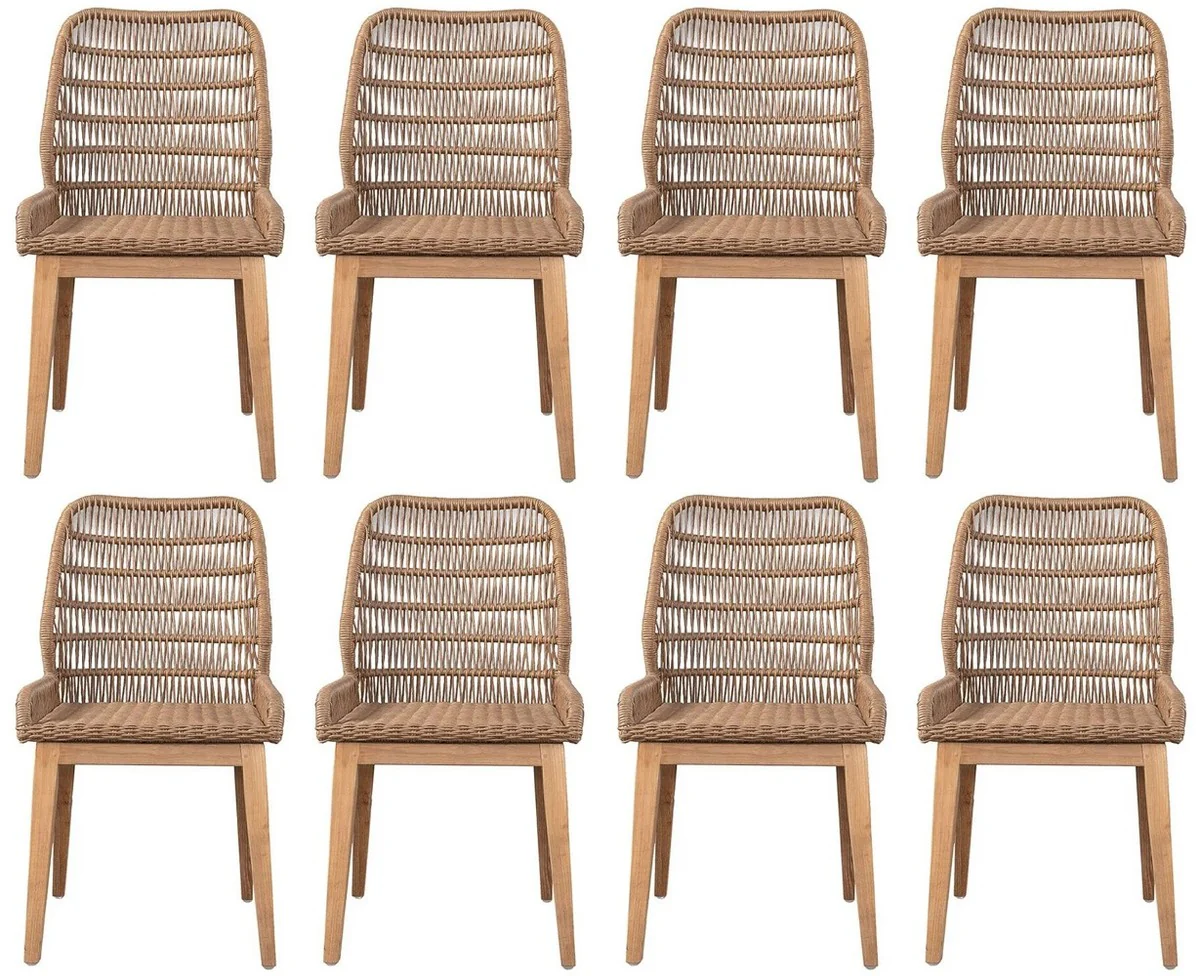 Casa Padrino conjunto de 8 sillas de comedor de lujo marr¨®n / natural 50 x 60 x A. 90 cm - Sillas de jard¨ªn de lujo con tejido de rat¨¢n - Muebles de comedor - Muebles de jard¨ªn - Muebles de lujo