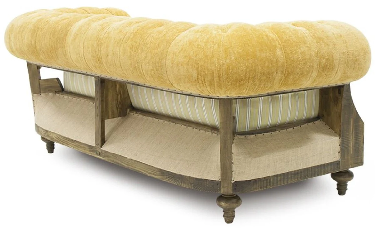 Casa Padrino sof¨¢ Chesterfield de lujo amarillo / beige / marr¨®n 215 x 100 x A. 72 cm - Sof¨¢ de sal¨®n - Muebles de sal¨®n - Muebles Chesterfield - Muebles de lujo - Interior de sal¨®n