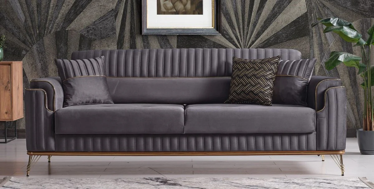 Casa Padrino sof¨¢ cama de lujo gris oscuro / marr¨®n / oro 228 x 94 x A. 88 cm - Sof¨¢ de sal¨®n con 3 almohadas - Muebles de sal¨®n de lujo
