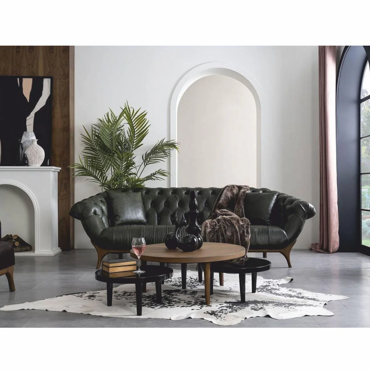 Casa Padrino sof¨¢ Chesterfield de lujo de cuero genuino verde oscuro / marr¨®n 270 cm - Muebles de cuero genuino