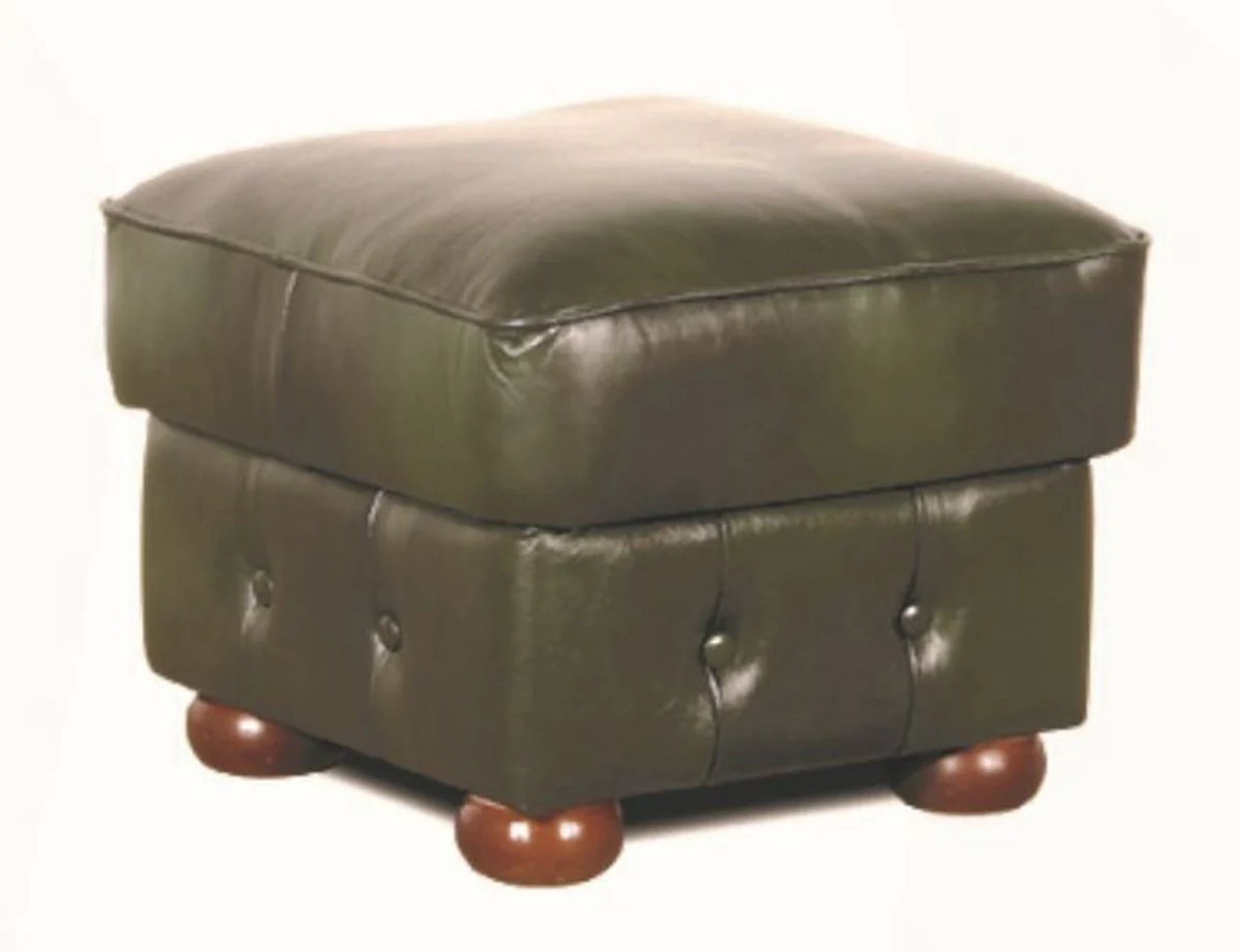 Casa Padrino Chesterfield taburete de cuero genuino verde oscuro 50 x 50 x H. 54 cm - Mobiliario de sala de estar