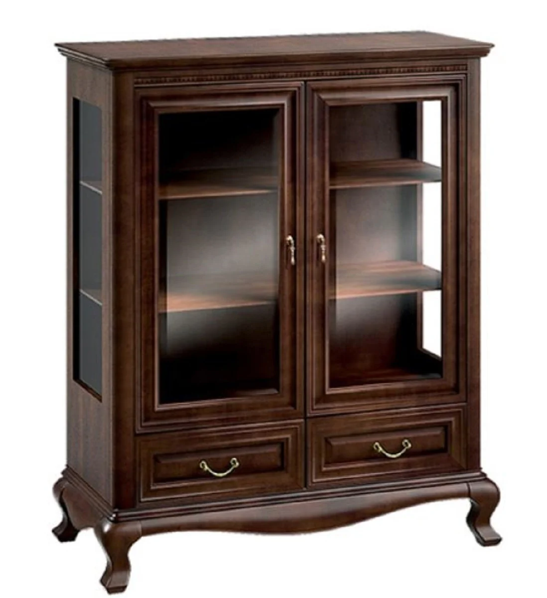 Casa Padrino Armario de Sal¨®n Art Nouveau de Lujo Marr¨®n Oscuro 105,3 x 45,6 x H. 129,9 cm - Gabinete de Madera Maciza con 2 Puertas de Vidrio y 2 Cajones
