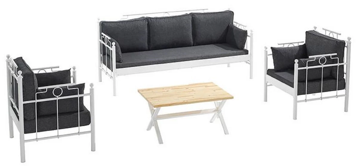 Casa Padrino Art Nouveau Conjunto de Muebles de Jardín Gris Oscuro / Blanco - 1 Sofá y 2 Sillones y 1 Mesa - Muebles de Jardín y Patio en Estilo Art Nouveau