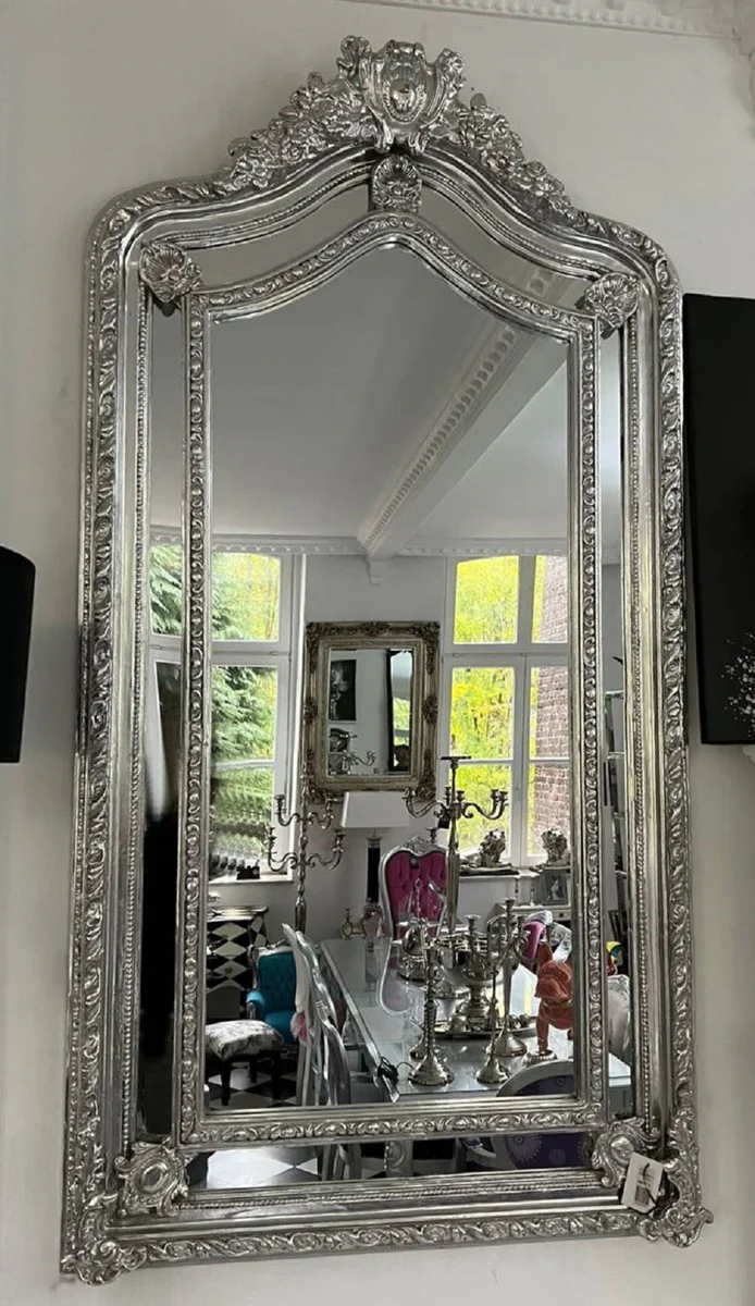 Casa Padrino espejo barroco espejo barroco plata - Espejo de pared rectangular en estilo barroco - Espejo de armario barroco hecho a mano - Interior barroco - Muebles barrocos - Noble y Magn¨ªfico