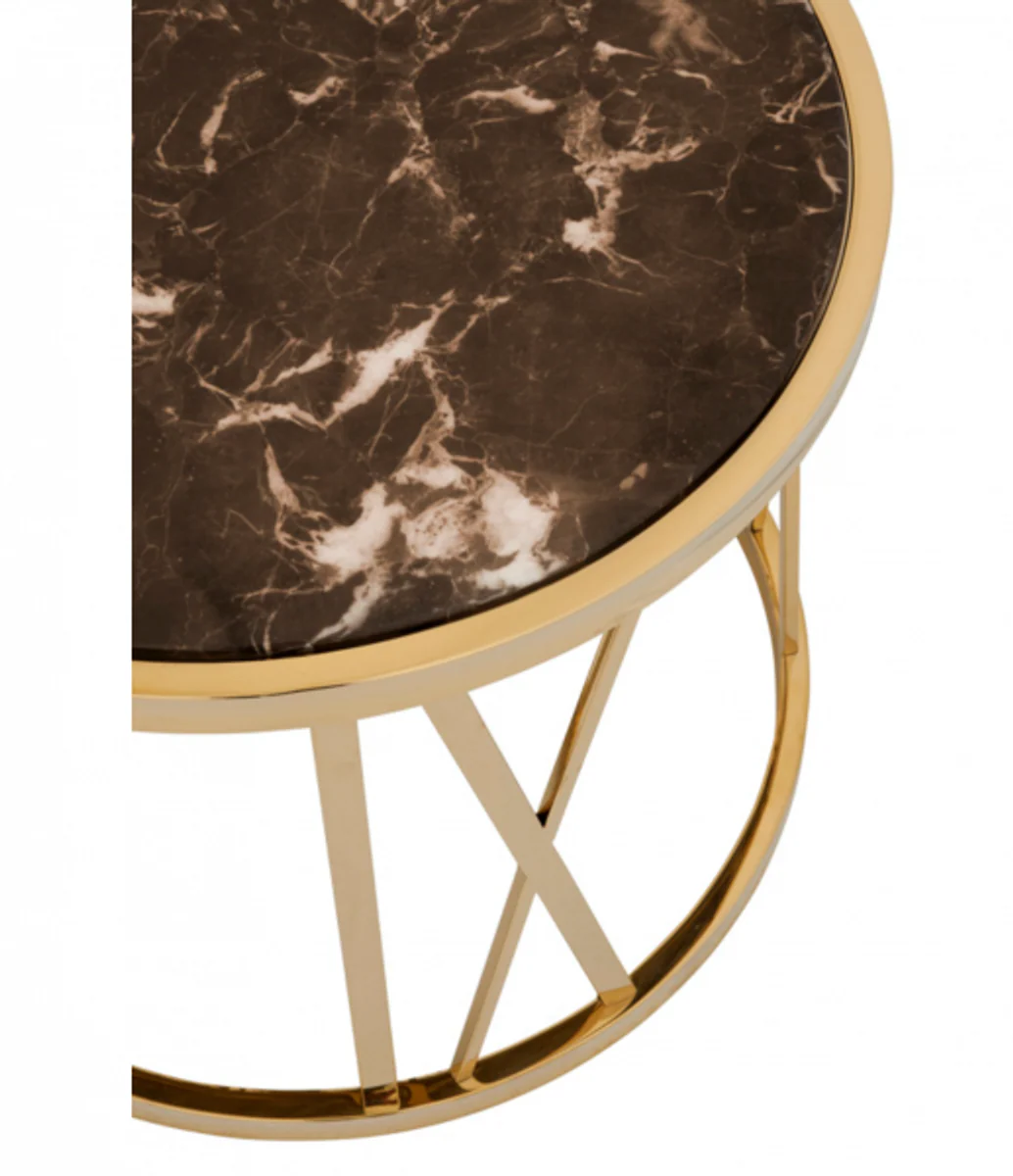 Casa Padrino luxury art deco designer side table gold with brown marble top - Luxury Collection