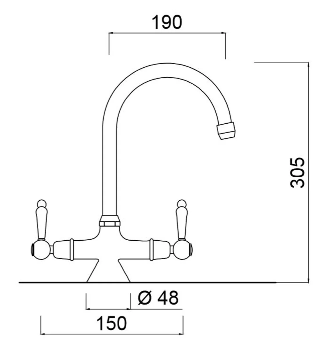 Art Nouveau Retro Sink Faucet Silver / White H. 30.5 cm - Two Lever Sink Mixer Made in Italy