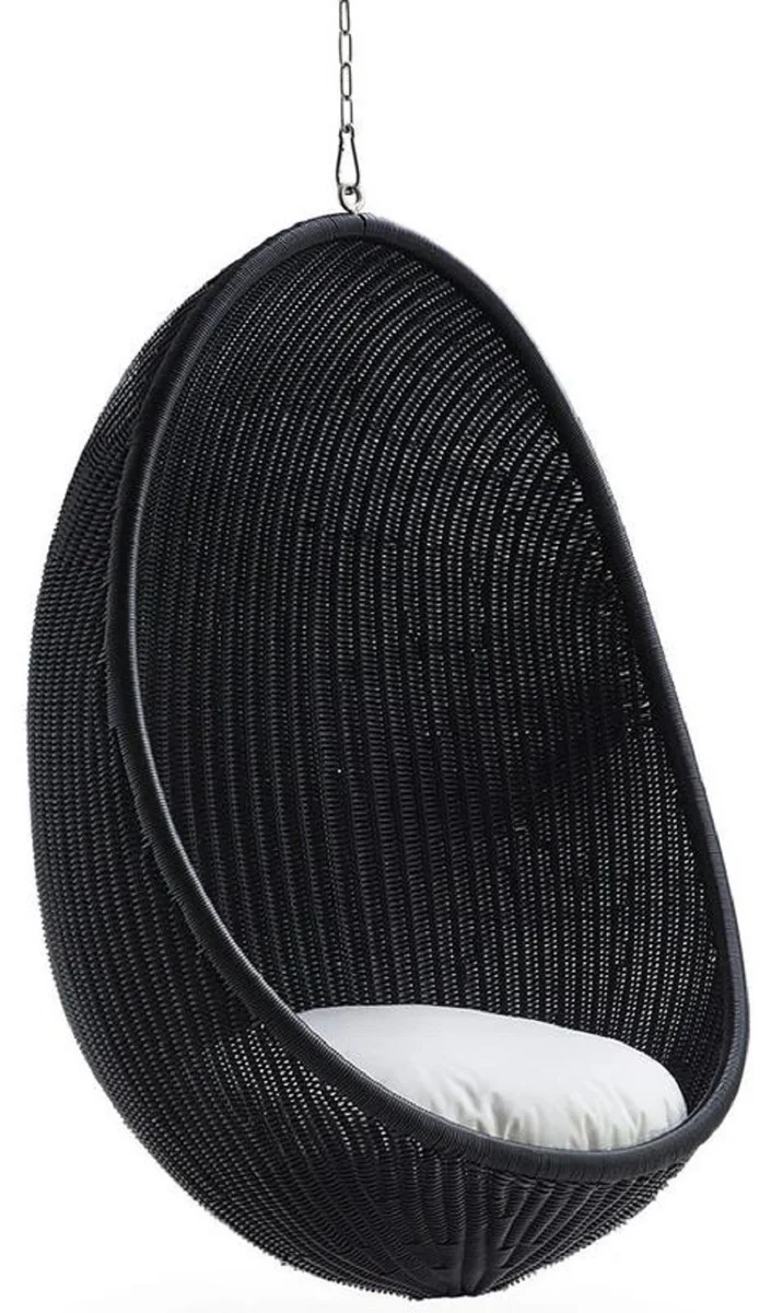 Casa Padrino sillón colgante de exterior de lujo negro mate / blanco 85 x 72 x A. 120 cm - Sillón colgante de jardín y terraza resistente a la intemperie en forma de huevo - Muebles de Jardín