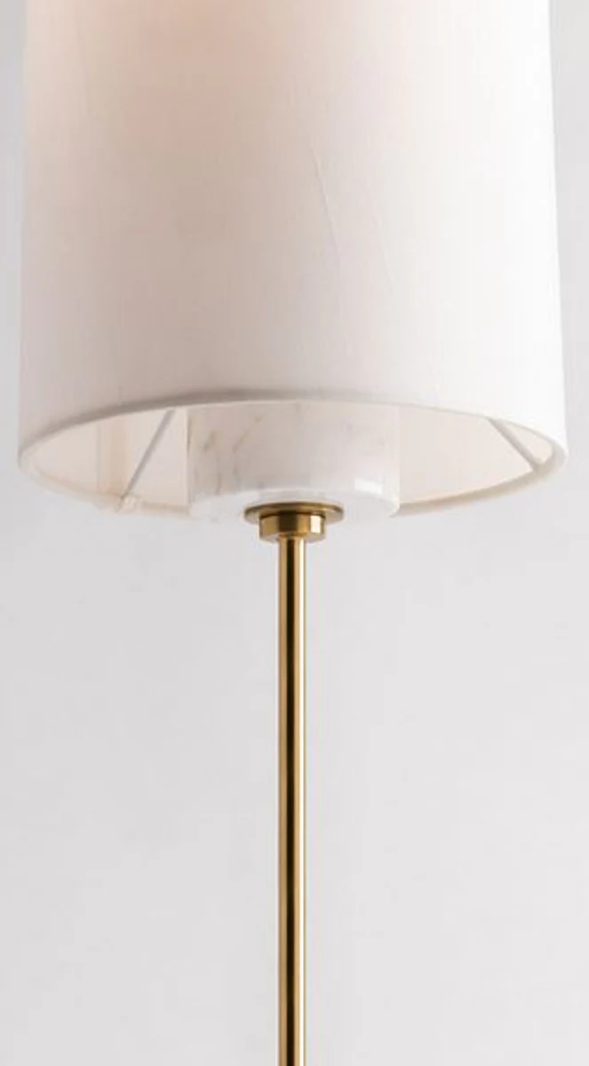 Casa Padrino lámpara de mesa de lujo latón antiguo / blanco Ø 15,9 x A. 55,9 cm - Lámpara de mesa redonda moderna con pantalla de seda sintética y base de mármol