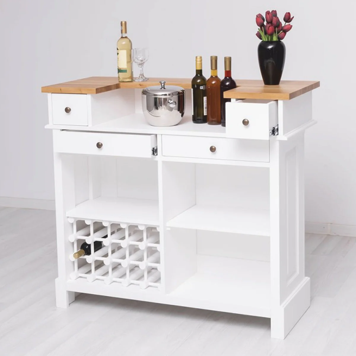 Casa Padrino barra de bar de estilo campestre blanco / natural 120 cm - Mueble bar macizo