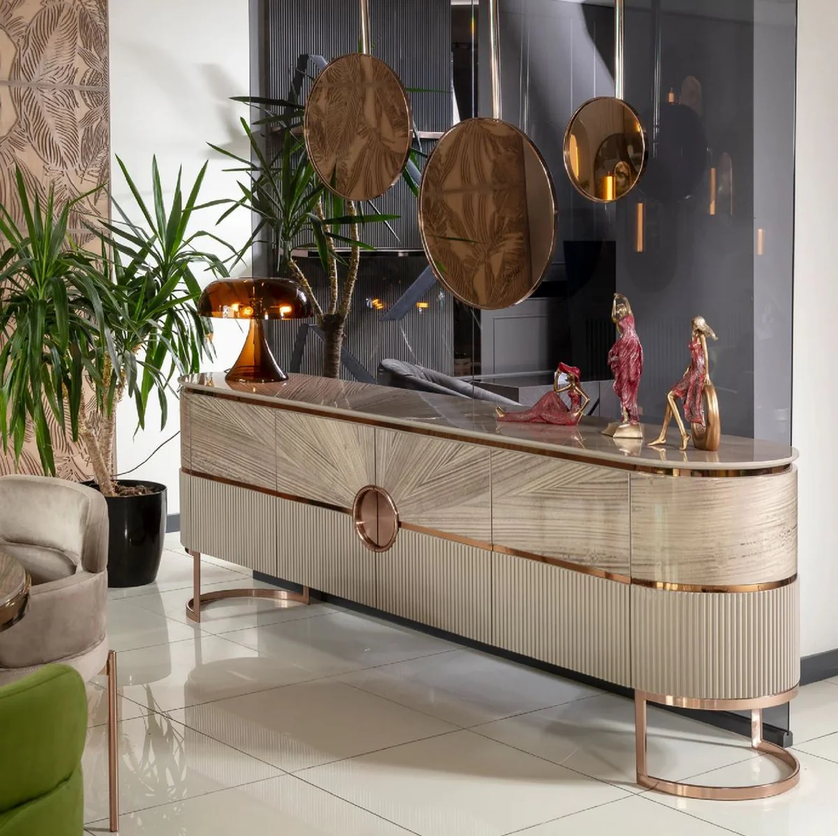 Casa Padrino consola de lujo con 4 puertas gris / cobre 240 cm