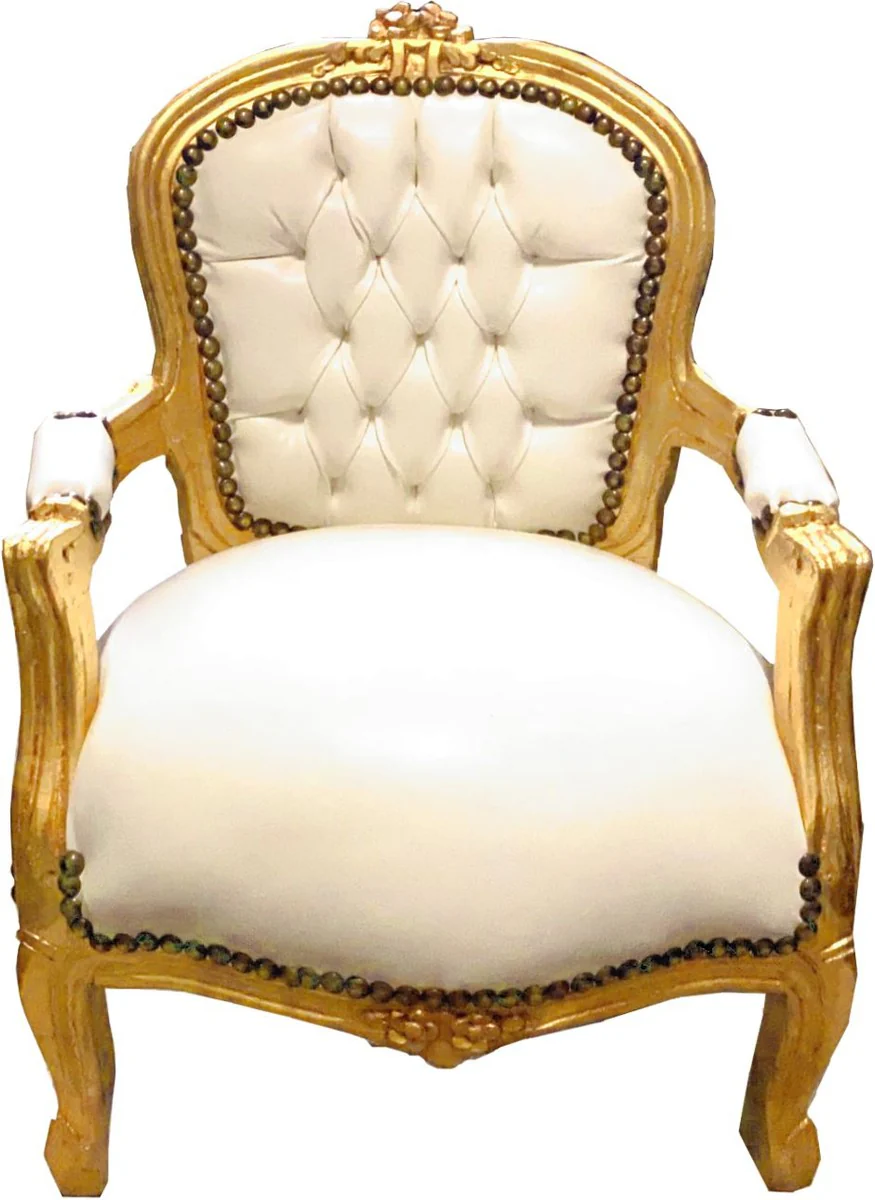 Silla para niños barroca Casa Padrino aspecto cuero blanco / dorado - muebles para niños en silla para niños de estilo antiguo