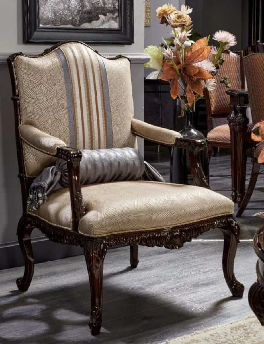 Casa Padrino sill¨®n barroco de lujo oro / plata / marr¨®n oscuro - Magn¨ªfico sill¨®n de sal¨®n - Muebles de sal¨®n de estilo barroco - Muebles de lujo de estilo barroco - Mobiliario barroco