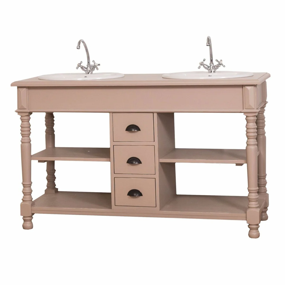 Casa Padrino armario de lavabo doble de estilo campestre con 2 lavabos marrón claro 150 cm