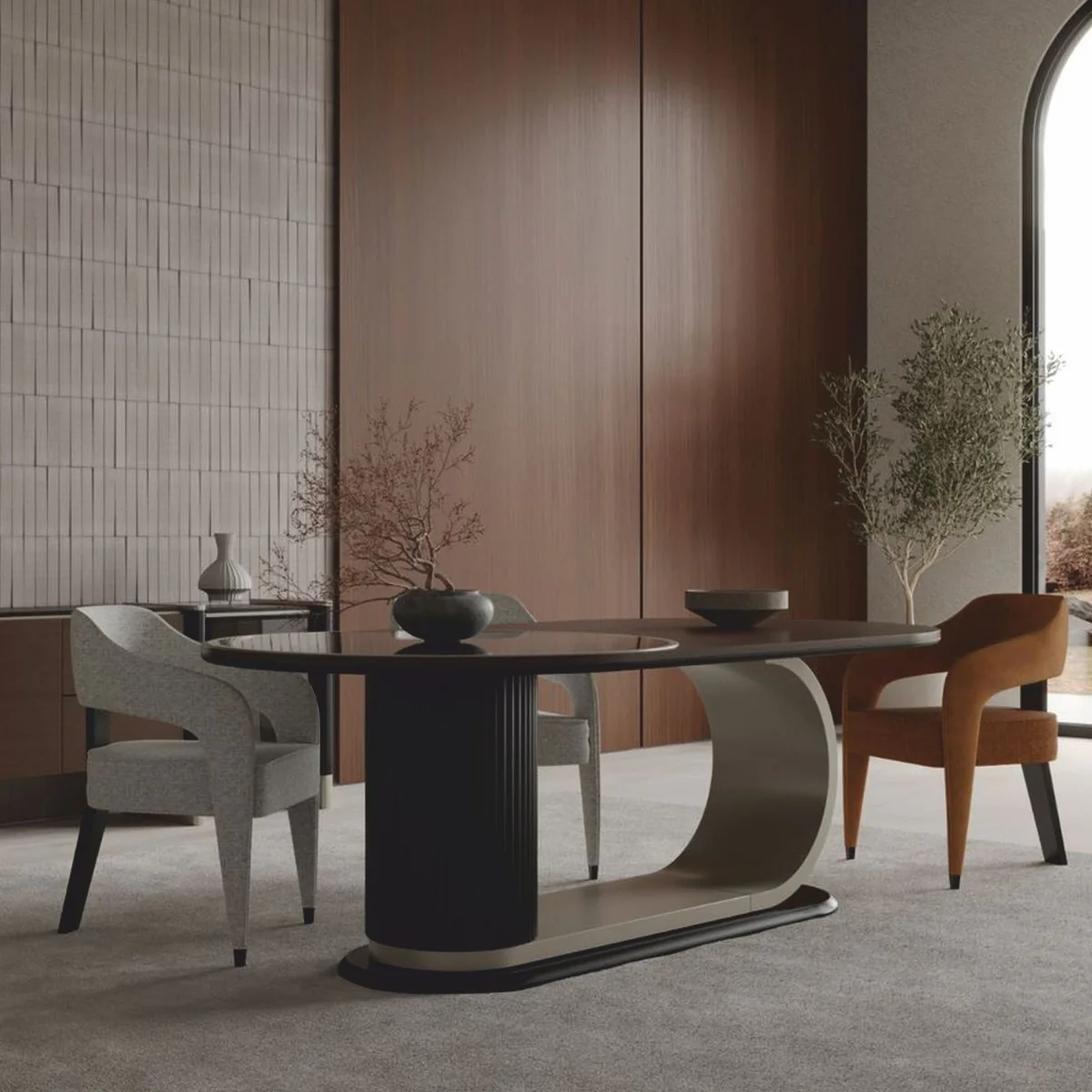 Casa Padrino conjunto de comedor de lujo marr¨®n / gris - 1 Mesa y 6 Sillas - Muebles para hoteles y comedores