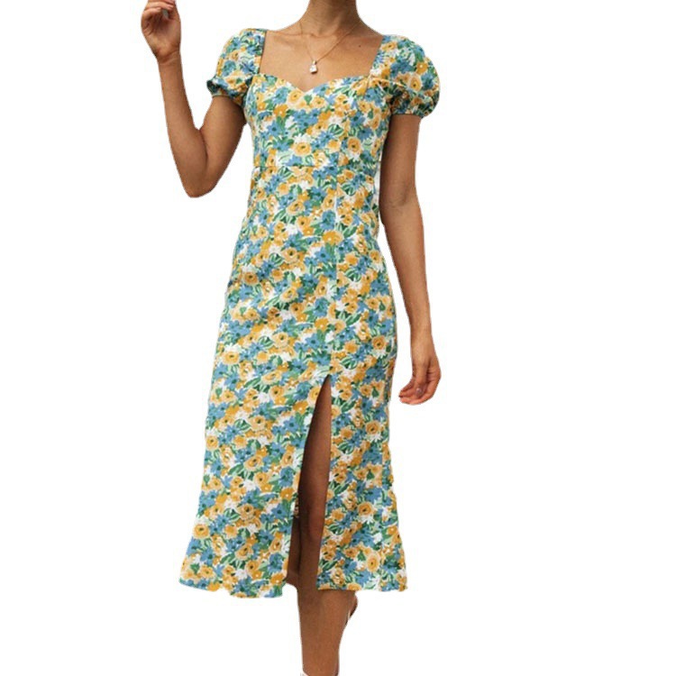 Sexy Backless Slit Floral Print Dress