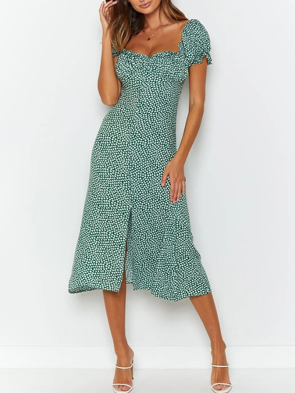 Sexy Square Collar Printed Split Dress