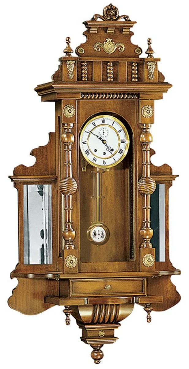 Casa Padrino reloj de pared barroco de lujo marrón / oro - Magnífico reloj de estilo barroco - Reloj de péndulo barroco tallado a mano - Calidad de lujo - Hecho en Italia