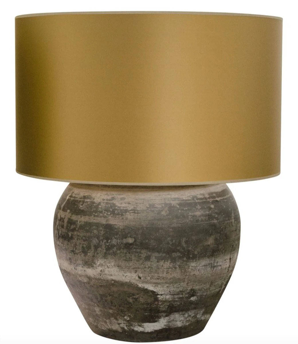 Casa Padrino lámpara de mesa de terracota de lujo gris / oro Ø 60 x H. 72 cm - Muebles de Lujo