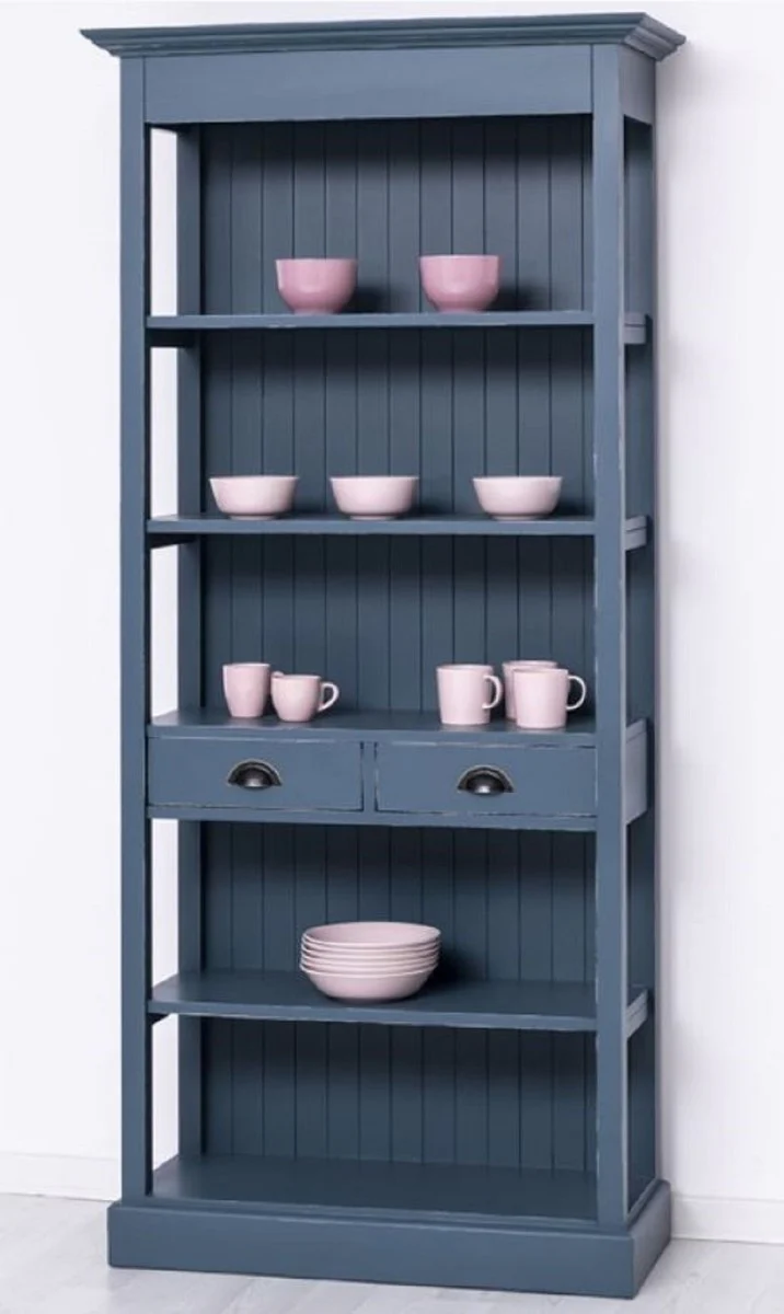 Casa Padrino armario de estilo campestre shabby chic azul antiguo 91 x 39 x A. 197 cm - Armario de comedor de estilo campestre - Muebles de madera maciza - Muebles de estilo campestre shabby chic