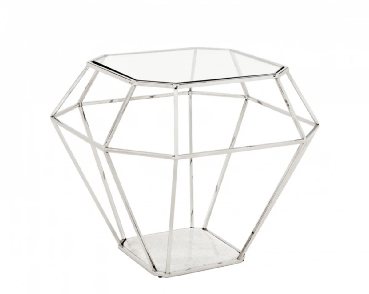 Casa Padrino luxury art deco designer side table nickel with white marble top - Luxury Side Table Hotel Furniture