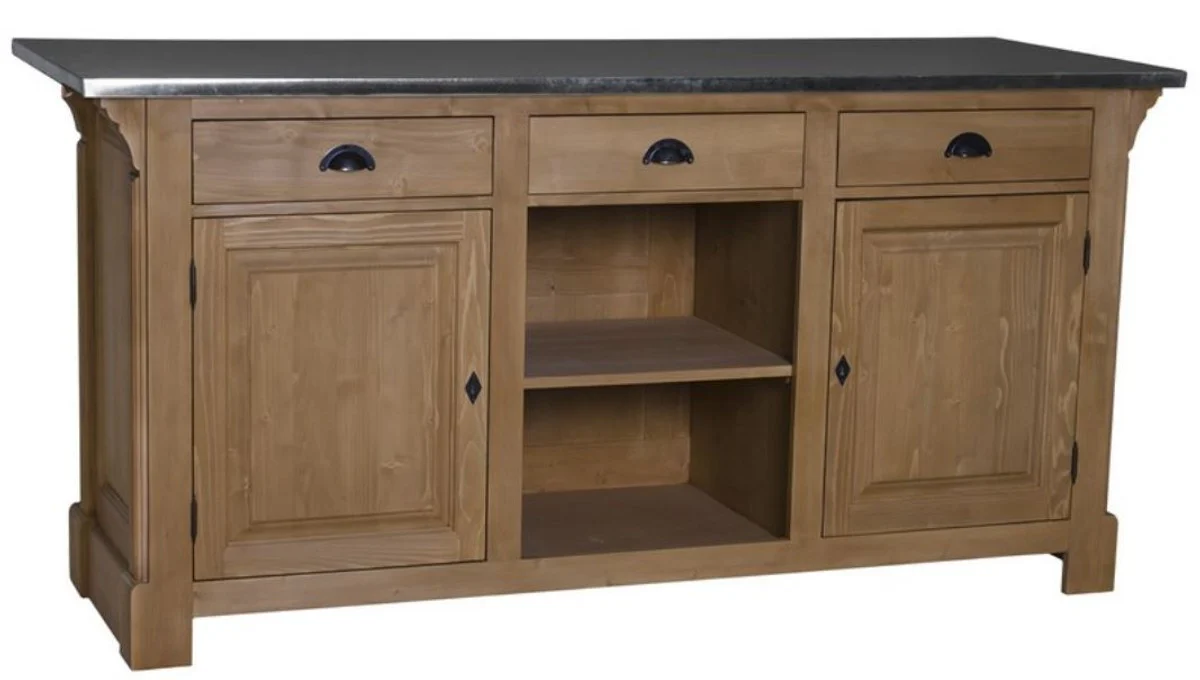 Casa Padrino mostrador de estilo country marrón / plata 191 x 68 x H. 95 cm - Mostrador de Madera Maciza con Sobre de Zinc