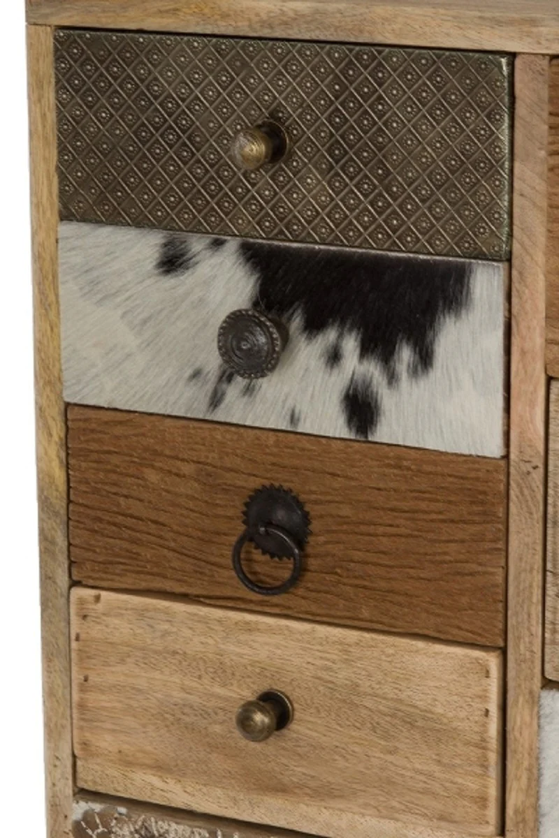 Casa Padrino cómoda de estilo campestre natural / multicolor 55 x 30 x H. 110 cm - Gabinete de Estilo Campestre con Puerta y 11 Cajones