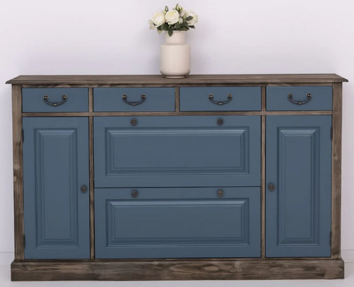 Casa Padrino cómoda de estilo campestre azul / negro 176 x 35 x A. 105 cm - Armario de madera maciza con 6 cajones y 2 puertas - Muebles de estilo campestre - Estilo campestre muebles