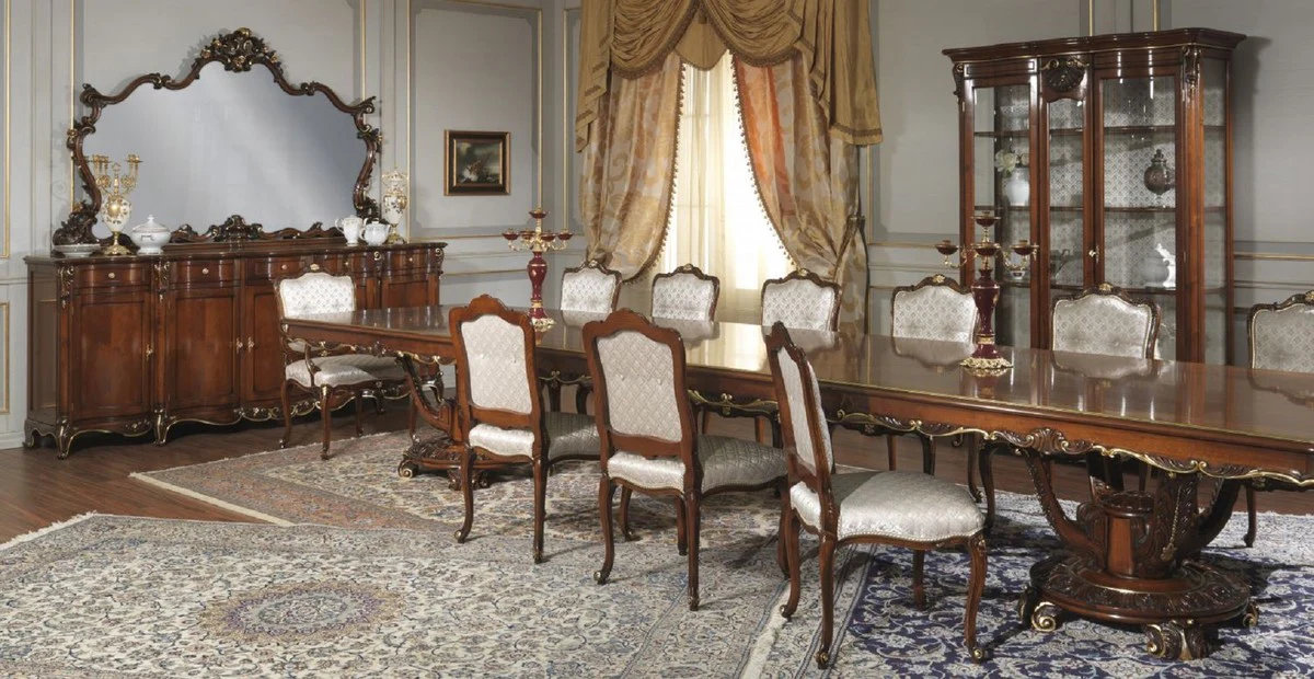Casa Padrino conjunto de muebles barrocos de lujo aparador con espejo marrón oscuro / oro - Mueble de madera maciza con espejo de pared - Muebles de Castillo - Muebles de Hotel - Calidad de Lujo